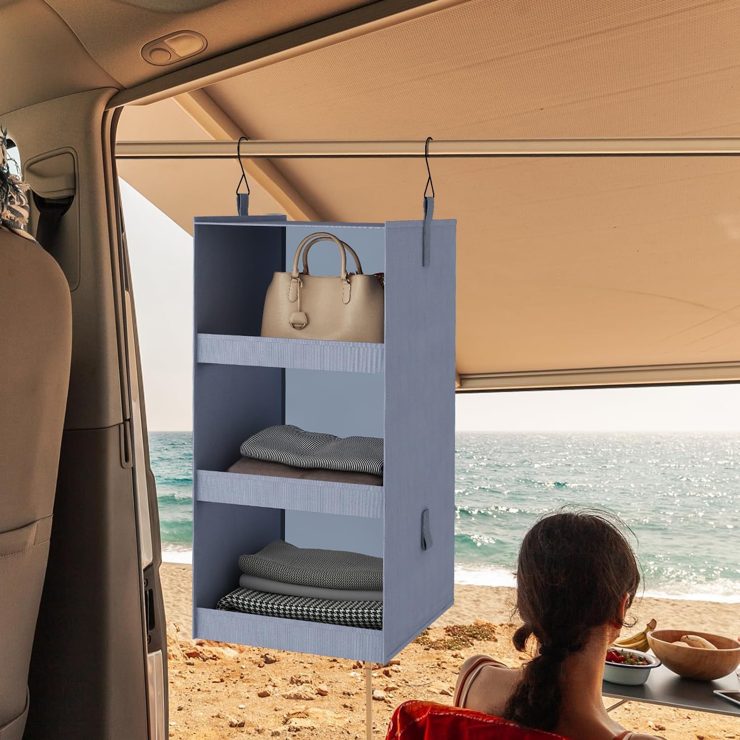 FLYBOX Hanging Closet Organizer, Collapsible Closet Hanging Organizer, 3 Shelf Sturdy Hanging Shelves for Closet & Ideal for RV,Camper Bed Side Closets Gray, 29 ¾" H X 12" W X 12" D, 1-Pack - Grand Goldman