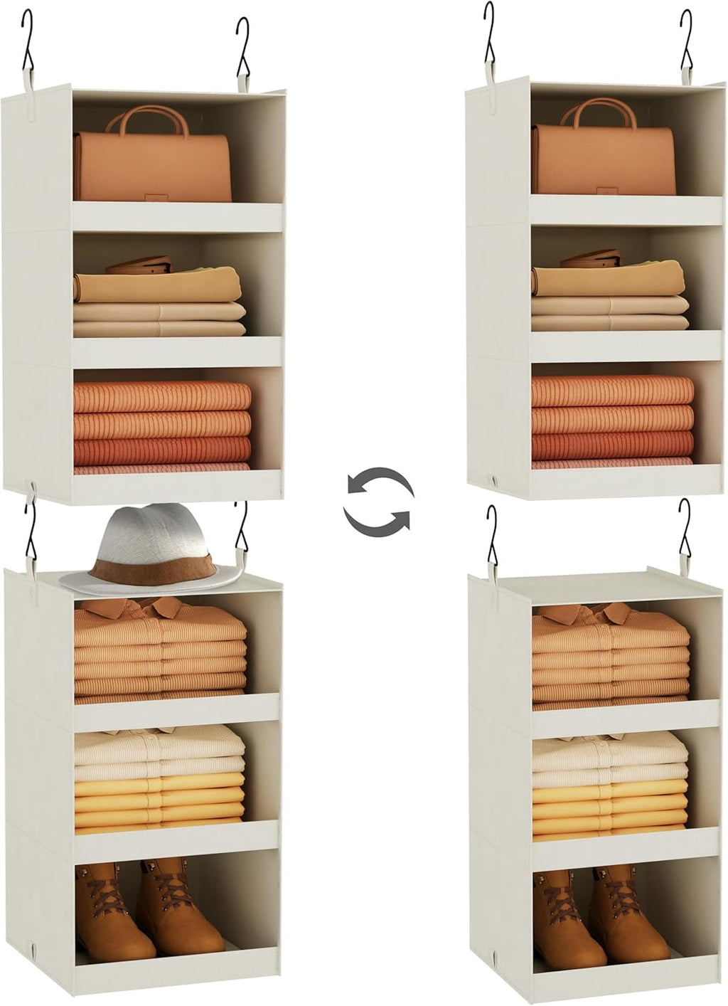 FLYBOX Hanging Closet Organizer, Collapsible Closet Hanging Organizer, 3 Shelf Sturdy Hanging Shelves for Closet & Ideal for RV,Camper Bed Side Closets Gray, 29 ¾" H X 12" W X 12" D, 1-Pack - Grand Goldman