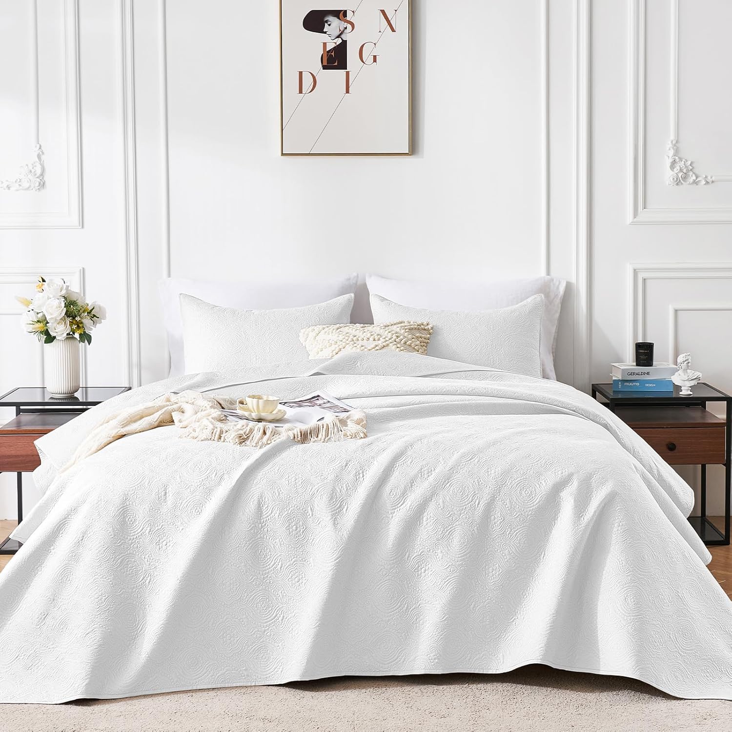 FLYMME Beige King Quilt Bedspreads, 3 Pieces Lightweight Bedding Sets with Pillow Shams, Microfiber Quilted Comforter Coverlet for All Season (1 Quilt, 2 Shams) - Grand Goldman