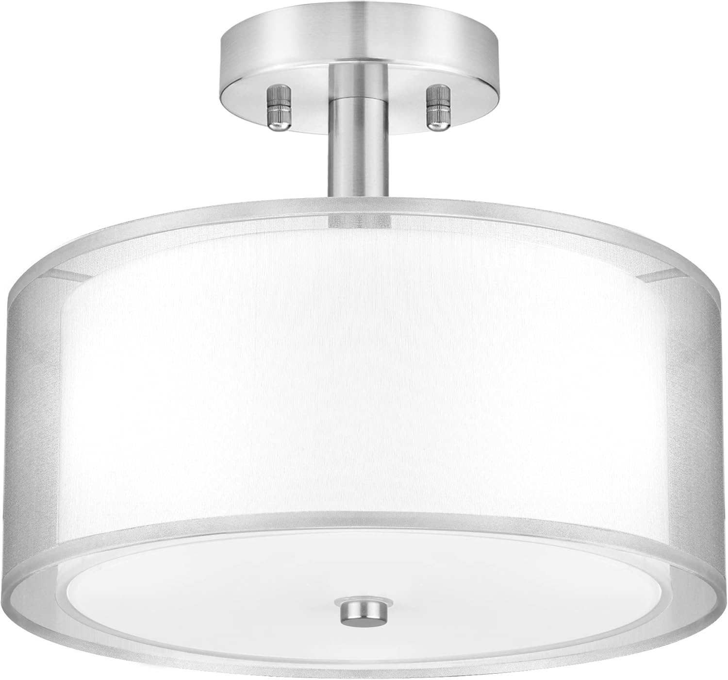 FOLKSMATE 3-Light Semi Flush Mount Ceiling Light Fixture, Drum Light with Double Fabric Shade, Modern Close to Ceiling Lamps for Dining Room Kitchen - Grand Goldman