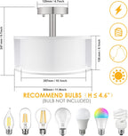 FOLKSMATE 3-Light Semi Flush Mount Ceiling Light Fixture, Drum Light with Double Fabric Shade, Modern Close to Ceiling Lamps for Dining Room Kitchen - Grand Goldman