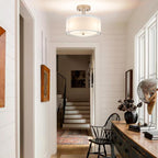 FOLKSMATE 3-Light Semi Flush Mount Ceiling Light Fixture, Drum Light with Double Fabric Shade, Modern Close to Ceiling Lamps for Dining Room Kitchen - Grand Goldman