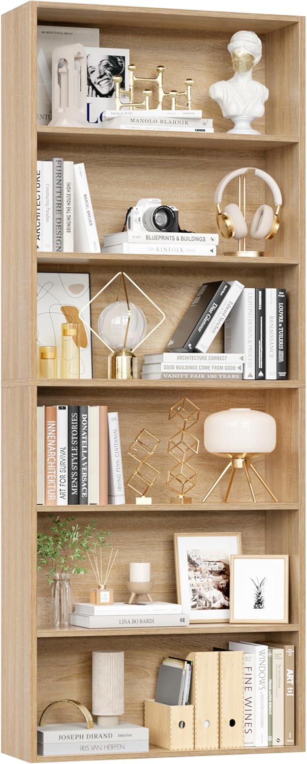 FOTOSOK 6-Tier Open Bookcase and Bookshelf, Freestanding Display Storage Shelves Tall Bookcase for Bedroom, Living Room and Office, White - Grand Goldman