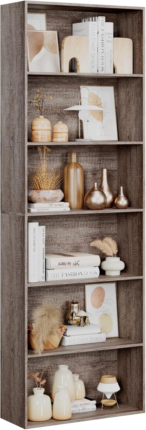 FOTOSOK 6-Tier Open Bookcase and Bookshelf, Freestanding Display Storage Shelves Tall Bookcase for Bedroom, Living Room and Office, White - Grand Goldman