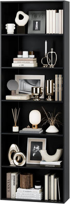 FOTOSOK 6-Tier Open Bookcase and Bookshelf, Freestanding Display Storage Shelves Tall Bookcase for Bedroom, Living Room and Office, White - Grand Goldman