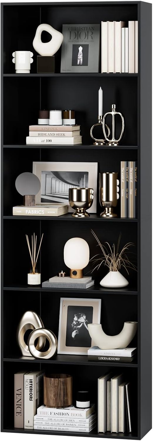 FOTOSOK 6-Tier Open Bookcase and Bookshelf, Freestanding Display Storage Shelves Tall Bookcase for Bedroom, Living Room and Office, White - Grand Goldman