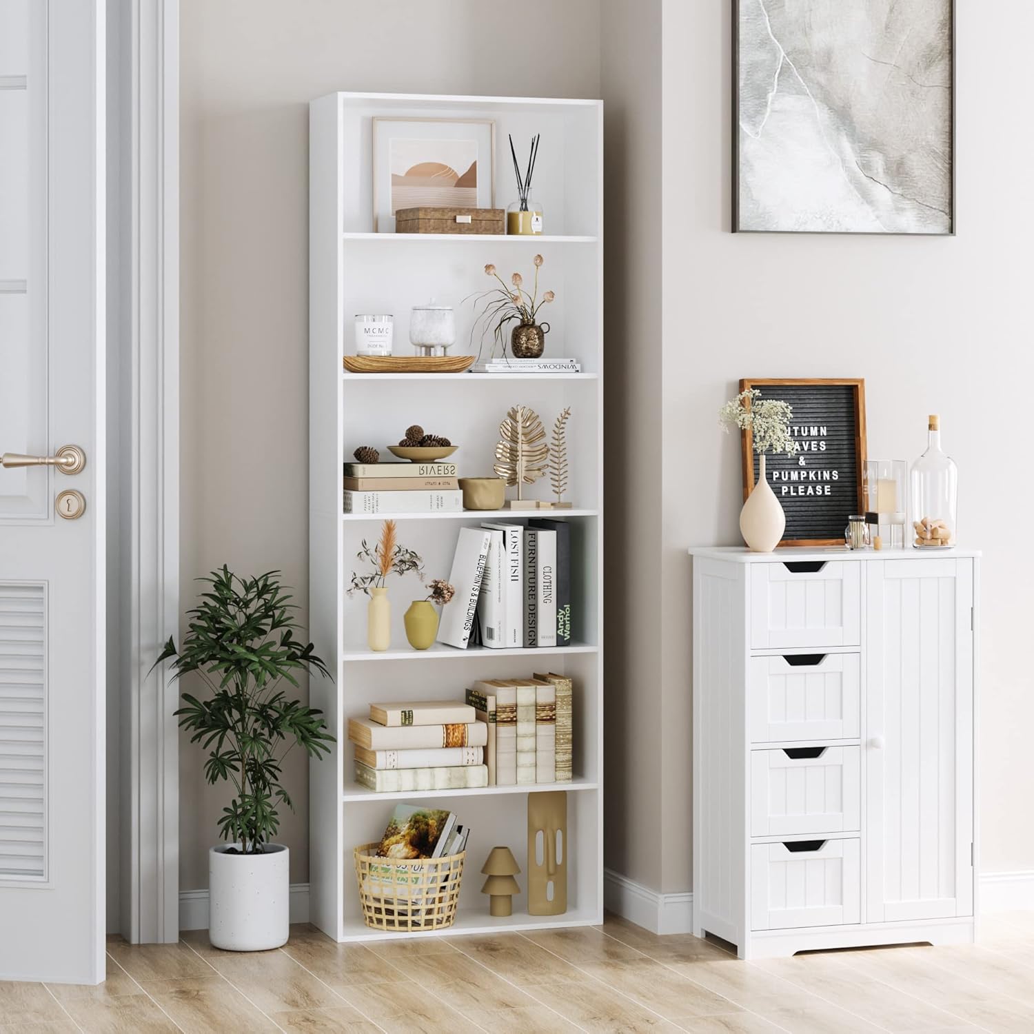 FOTOSOK 6-Tier Open Bookcase and Bookshelf, Freestanding Display Storage Shelves Tall Bookcase for Bedroom, Living Room and Office, White - Grand Goldman