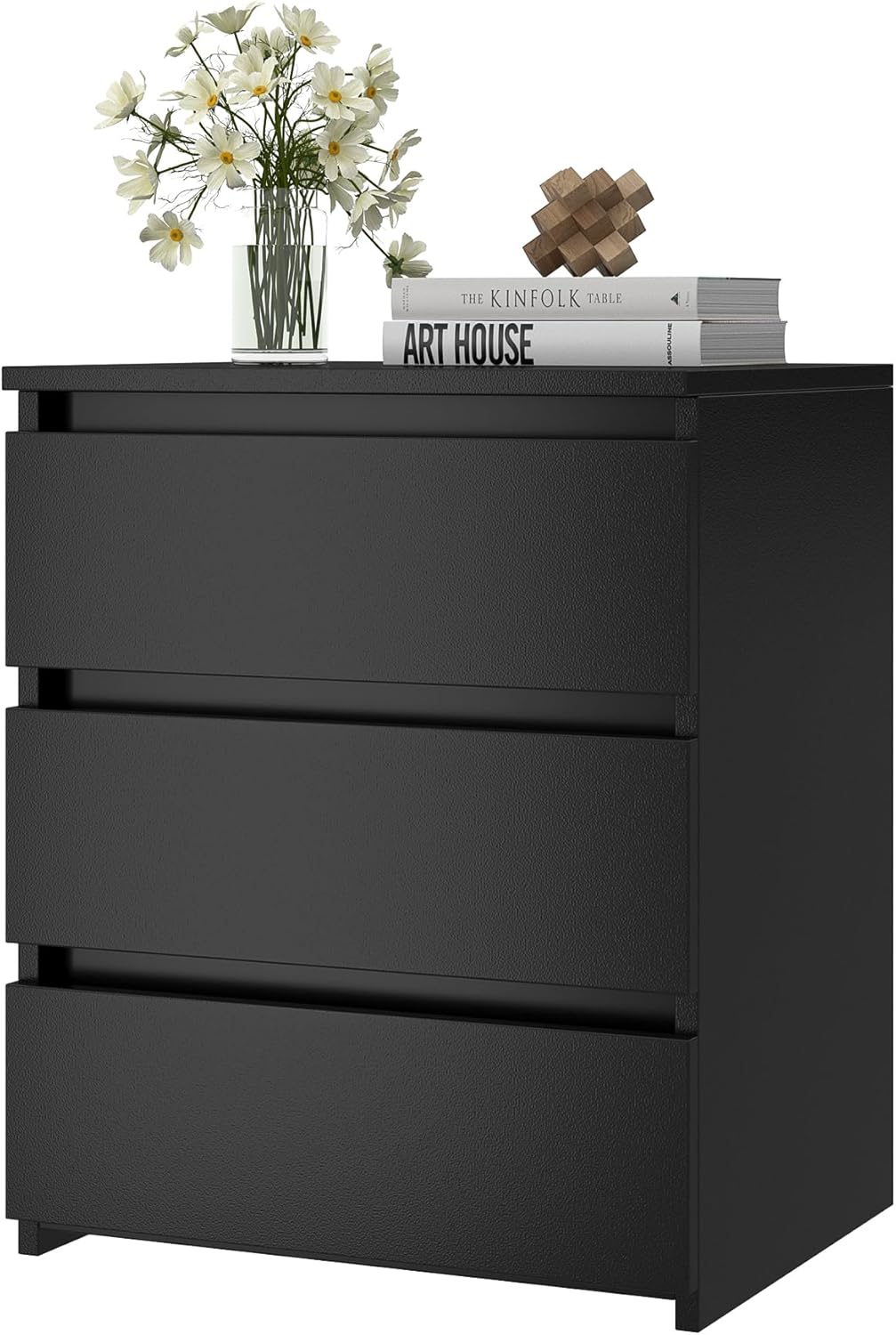 FOTOSOK White Nightstand with 3 Drawers, White Bedside Table Night Stand for Bedroom with Cut-Out Handle, Sofa Side Table 3 Drawer Nightstand for Bedroom, 17.7W*15D*21.7H - Grand Goldman