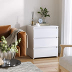 FOTOSOK White Nightstand with 3 Drawers, White Bedside Table Night Stand for Bedroom with Cut-Out Handle, Sofa Side Table 3 Drawer Nightstand for Bedroom, 17.7W*15D*21.7H - Grand Goldman
