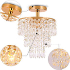 FRIXCHUR Mini Size Crystal Chandelier Modern Flush Mount Ceiling Light 3 Tiers Raindrops Crystal Pendant Lighting Fixture Decoration for Bedroom Hallway Living Room,E26 Base,Gold - Grand Goldman