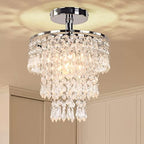 FRIXCHUR Mini Size Crystal Chandelier Modern Flush Mount Ceiling Light 3 Tiers Raindrops Crystal Pendant Lighting Fixture Decoration for Bedroom Hallway Living Room,E26 Base,Gold - Grand Goldman