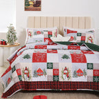 FROZZUR Quilts Queen Size Christmas Patchwork Quilt with Santa Claus Red Stocking Bedspreads Queen Size Snowman Reindeer Soft Coverlet 2 Pillow Cases - Grand Goldman