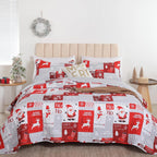 FROZZUR Quilts Queen Size Christmas Patchwork Quilt with Santa Claus Red Stocking Bedspreads Queen Size Snowman Reindeer Soft Coverlet 2 Pillow Cases - Grand Goldman