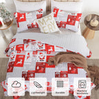 FROZZUR Quilts Queen Size Christmas Patchwork Quilt with Santa Claus Red Stocking Bedspreads Queen Size Snowman Reindeer Soft Coverlet 2 Pillow Cases - Grand Goldman