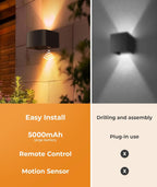FULEN Motion Sensor Wall Light with Remote Control 3 Colors Wireless Wall Lamp LED Indoor Up and Down Wall Sconce 5000mAh Rechargeable Battery Powered Wall Lamps Brightness Adjustable, Black 2 Pack - Grand Goldman