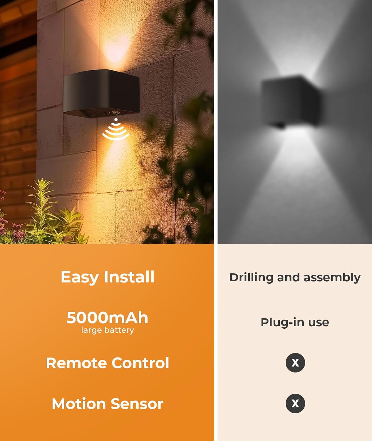 FULEN Motion Sensor Wall Light with Remote Control 3 Colors Wireless Wall Lamp LED Indoor Up and Down Wall Sconce 5000mAh Rechargeable Battery Powered Wall Lamps Brightness Adjustable, Black 2 Pack - Grand Goldman