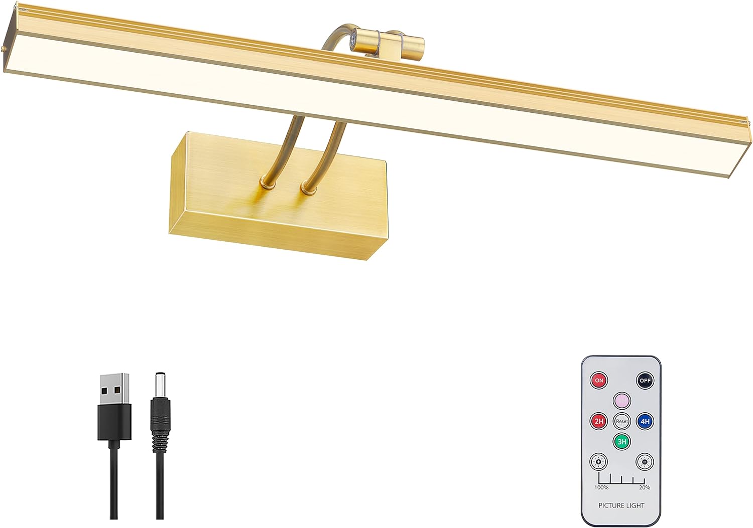 FUNCHDAY Picture Light,5000mAh Battery Operated Picture Light for Wall,Wireless Remote Painting Light with Timer and Dimmable,16”Metal Art Light for Display,Artwork,Portrait,Gallery-Gold - Grand Goldman