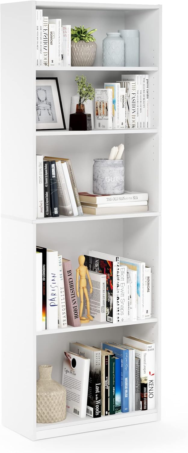 FURINNO JAYA Simply Home 5-Shelf Bookcase, 5-Tier, White - Grand Goldman