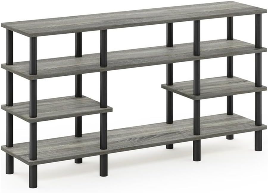 FURINNO Nelly Entertainment Center TV Stand, Short 43.3"(W) x13.4(H) x13.1(D), Columbia Walnut/Black - Grand Goldman