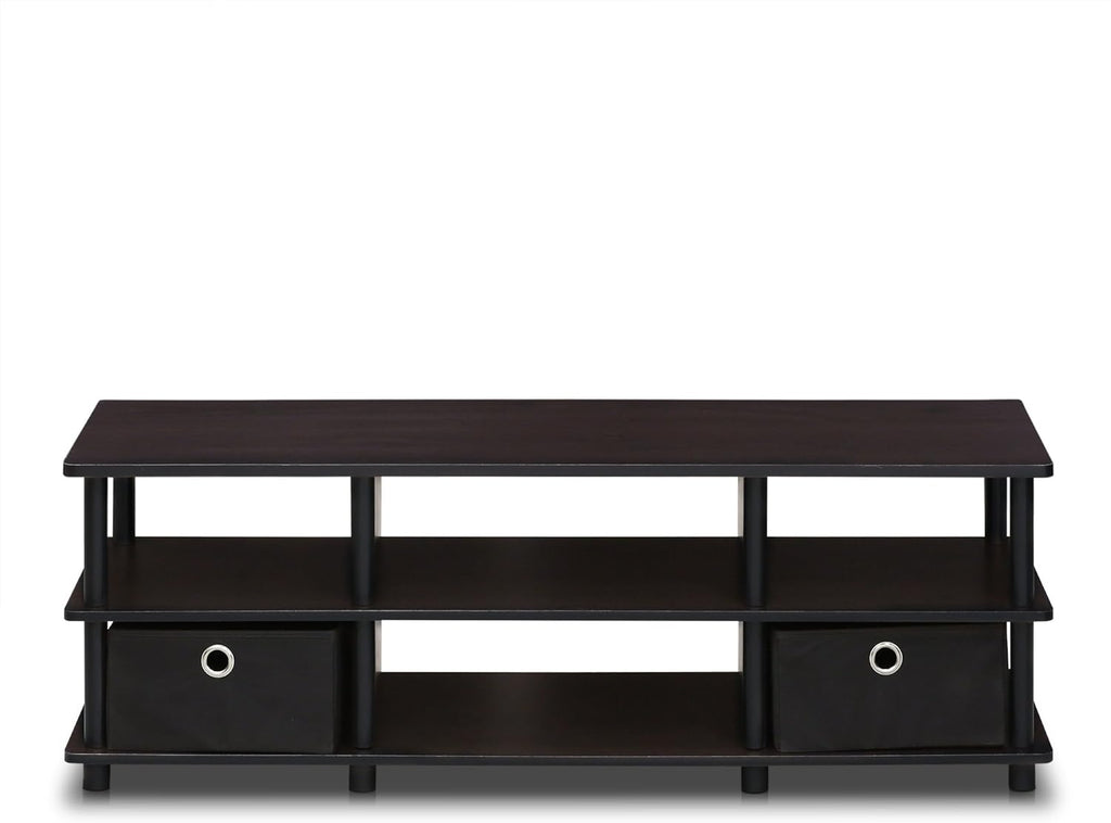 FURINNO Nelly Entertainment Center TV Stand, Short 43.3"(W) x13.4(H) x13.1(D), Columbia Walnut/Black - Grand Goldman