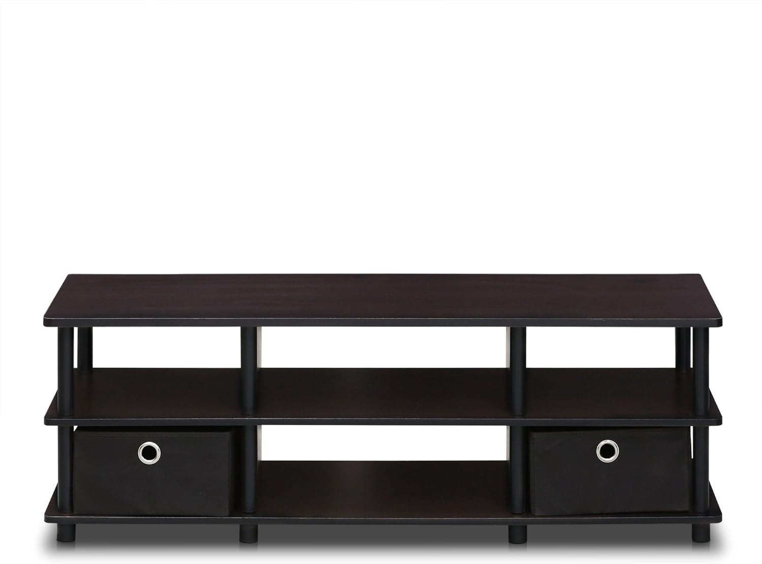 FURINNO Nelly Entertainment Center TV Stand, Short 43.3"(W) x13.4(H) x13.1(D), Columbia Walnut/Black - Grand Goldman