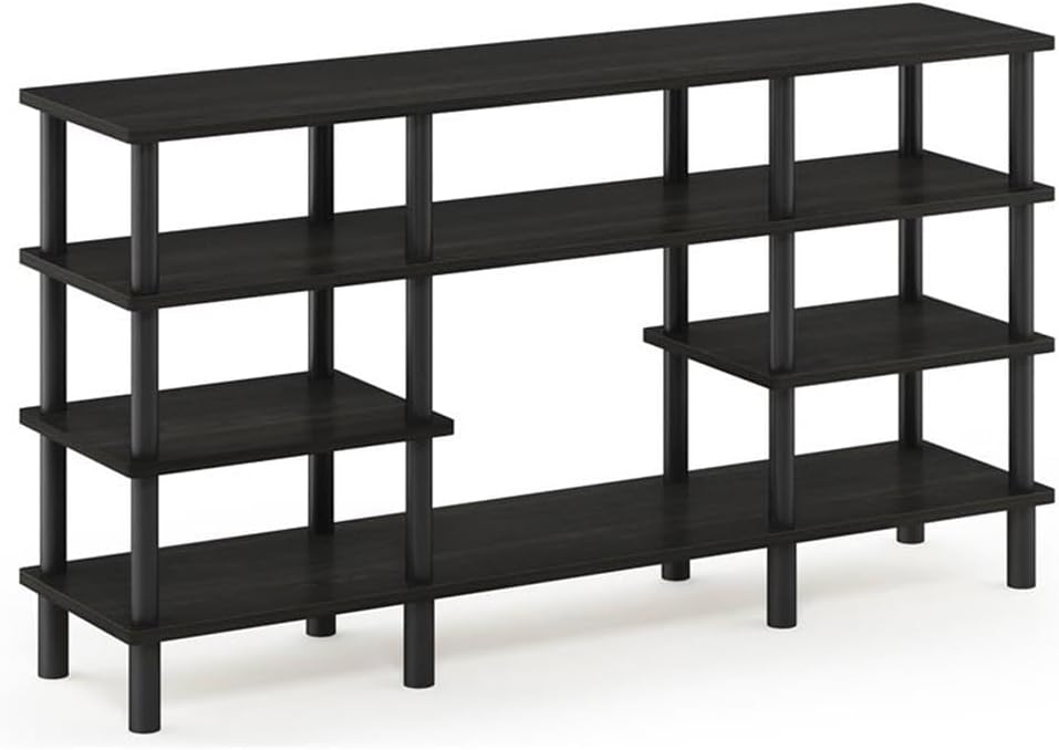 FURINNO Nelly Entertainment Center TV Stand, Short 43.3"(W) x13.4(H) x13.1(D), Columbia Walnut/Black - Grand Goldman