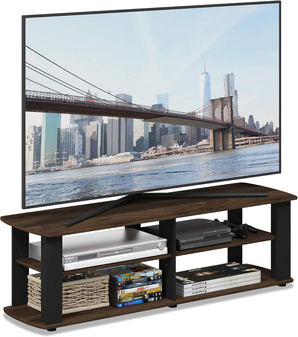 FURINNO Nelly Entertainment Center TV Stand, Short 43.3"(W) x13.4(H) x13.1(D), Columbia Walnut/Black - Grand Goldman
