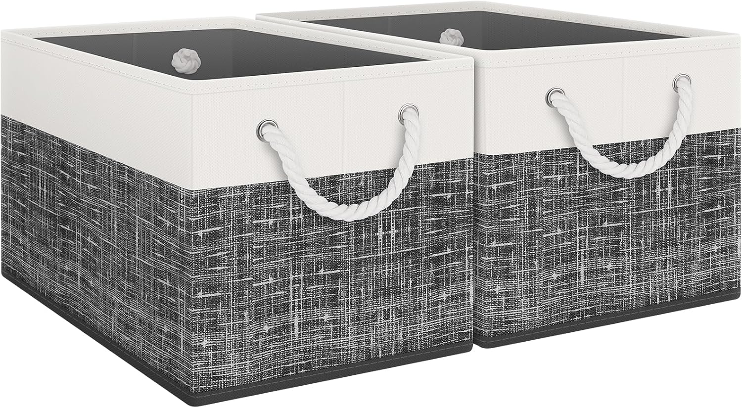 Fab totes Storage Bins [3-Pack], Foldable Storage Baskets for Organizing Toys, Books, Shelves, Closet, Large Storage Box with Rope Handles, Sturdy Organizer Bins, White & Grey - Grand Goldman