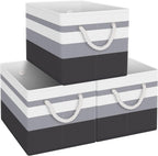 Fab totes Storage Bins [3-Pack], Foldable Storage Baskets for Organizing Toys, Books, Shelves, Closet, Large Storage Box with Rope Handles, Sturdy Organizer Bins, White & Grey - Grand Goldman