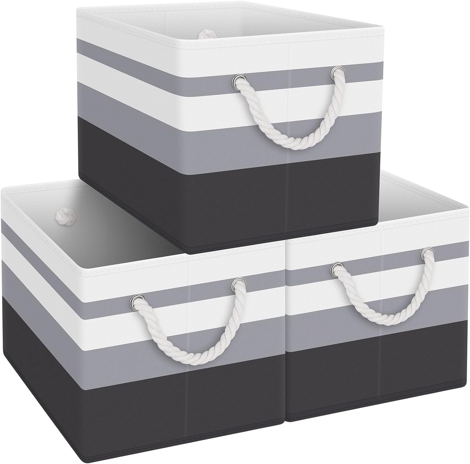 Fab totes Storage Bins [3-Pack], Foldable Storage Baskets for Organizing Toys, Books, Shelves, Closet, Large Storage Box with Rope Handles, Sturdy Organizer Bins, White & Grey - Grand Goldman