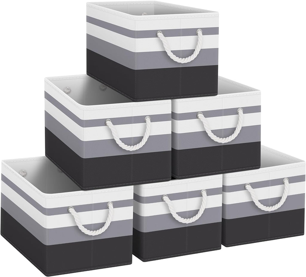 Fab totes Storage Bins [3-Pack], Foldable Storage Baskets for Organizing Toys, Books, Shelves, Closet, Large Storage Box with Rope Handles, Sturdy Organizer Bins, White & Grey - Grand Goldman