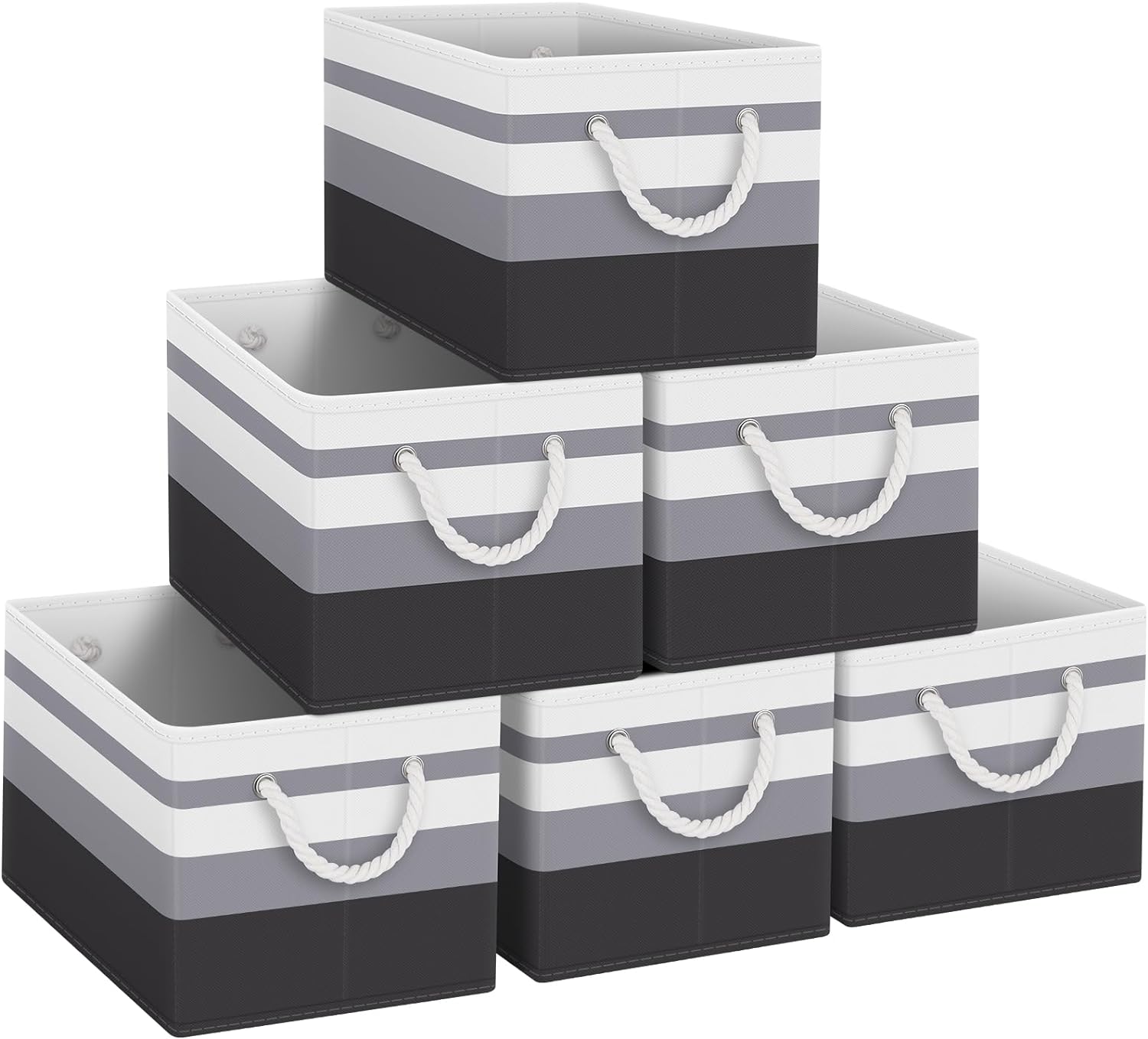 Fab totes Storage Bins [3-Pack], Foldable Storage Baskets for Organizing Toys, Books, Shelves, Closet, Large Storage Box with Rope Handles, Sturdy Organizer Bins, White & Grey - Grand Goldman