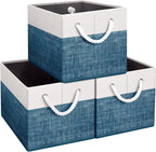 Fab totes Storage Bins [3-Pack], Foldable Storage Baskets for Organizing Toys, Books, Shelves, Closet, Large Storage Box with Rope Handles, Sturdy Organizer Bins, White & Grey - Grand Goldman