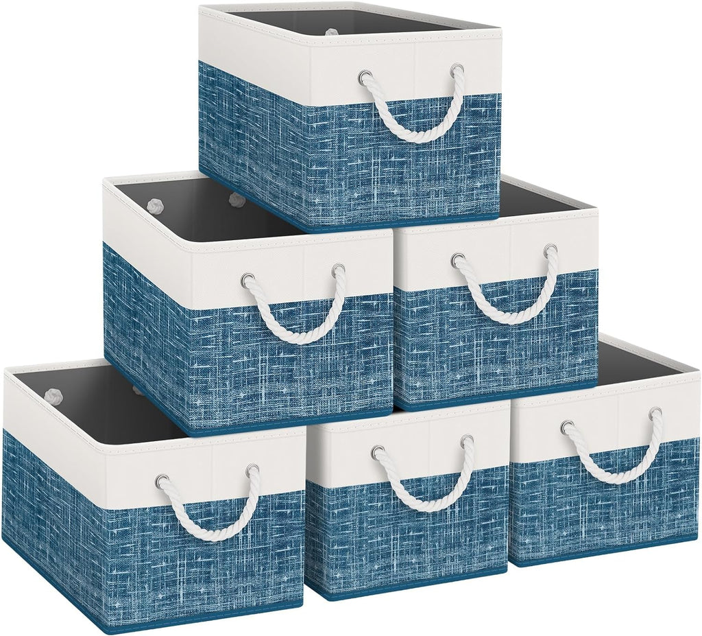 Fab totes Storage Bins [3-Pack], Foldable Storage Baskets for Organizing Toys, Books, Shelves, Closet, Large Storage Box with Rope Handles, Sturdy Organizer Bins, White & Grey - Grand Goldman
