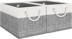 Fab totes Storage Bins [3-Pack], Foldable Storage Baskets for Organizing Toys, Books, Shelves, Closet, Large Storage Box with Rope Handles, Sturdy Organizer Bins, White & Grey - Grand Goldman