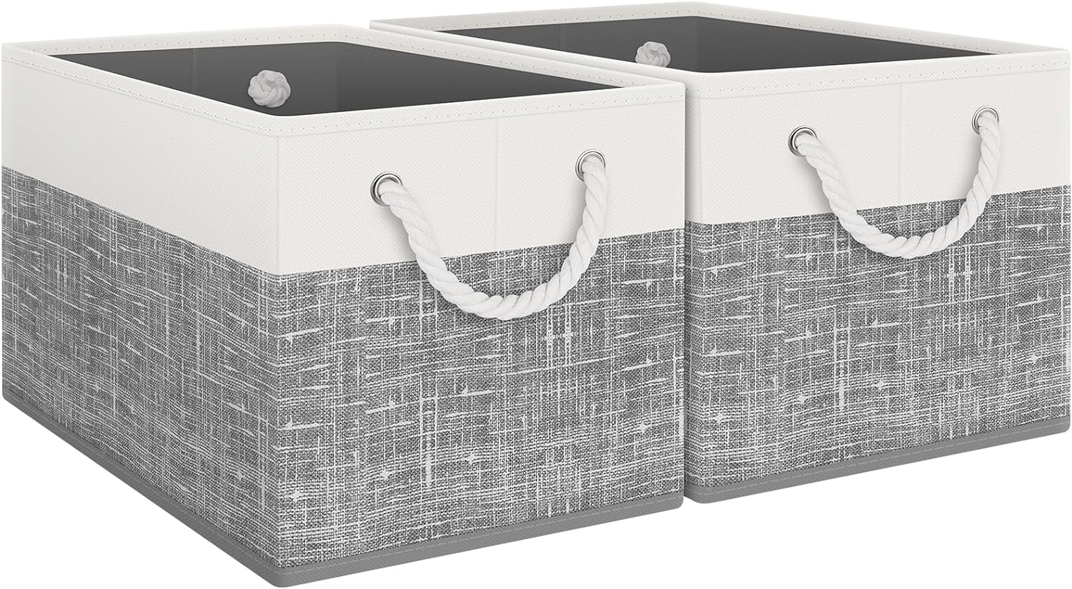 Fab totes Storage Bins [3-Pack], Foldable Storage Baskets for Organizing Toys, Books, Shelves, Closet, Large Storage Box with Rope Handles, Sturdy Organizer Bins, White & Grey - Grand Goldman