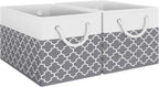 Fab totes Storage Bins [3-Pack], Foldable Storage Baskets for Organizing Toys, Books, Shelves, Closet, Large Storage Box with Rope Handles, Sturdy Organizer Bins, White & Grey - Grand Goldman
