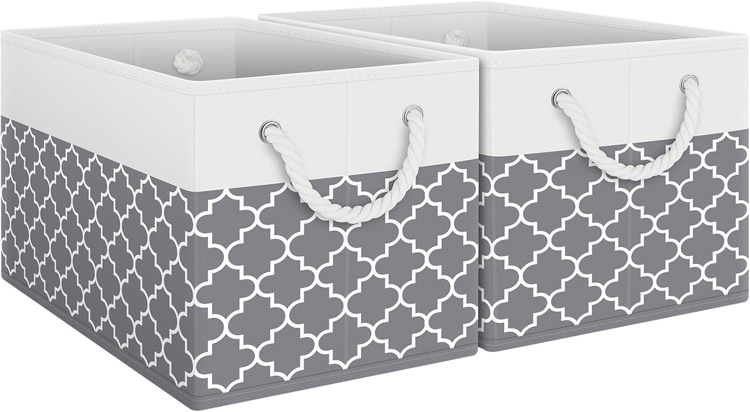 Fab totes Storage Bins [3-Pack], Foldable Storage Baskets for Organizing Toys, Books, Shelves, Closet, Large Storage Box with Rope Handles, Sturdy Organizer Bins, White & Grey - Grand Goldman