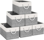 Fab totes Storage Bins [3-Pack], Foldable Storage Baskets for Organizing Toys, Books, Shelves, Closet, Large Storage Box with Rope Handles, Sturdy Organizer Bins, White & Grey - Grand Goldman