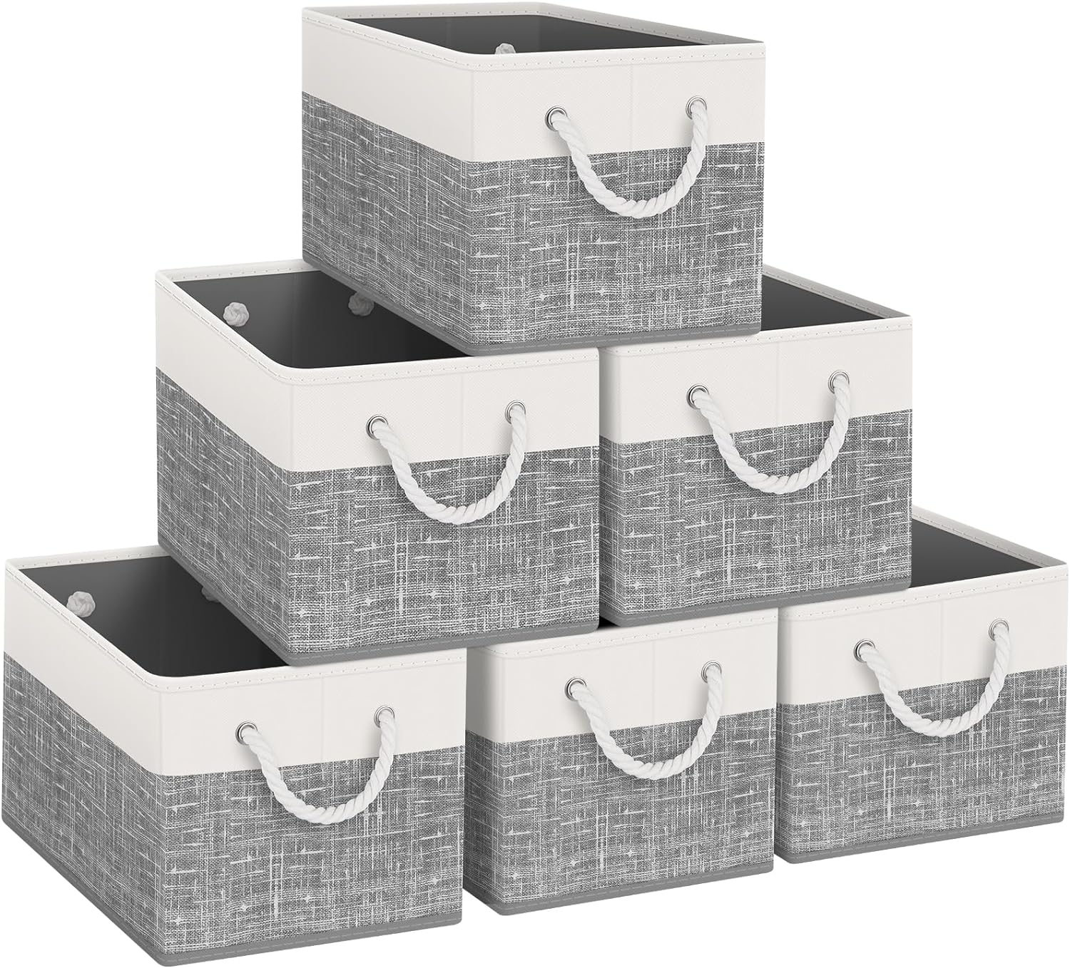 Fab totes Storage Bins [3-Pack], Foldable Storage Baskets for Organizing Toys, Books, Shelves, Closet, Large Storage Box with Rope Handles, Sturdy Organizer Bins, White & Grey - Grand Goldman