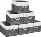 Fab totes Storage Bins [3-Pack], Foldable Storage Baskets for Organizing Toys, Books, Shelves, Closet, Large Storage Box with Rope Handles, Sturdy Organizer Bins, White & Grey - Grand Goldman