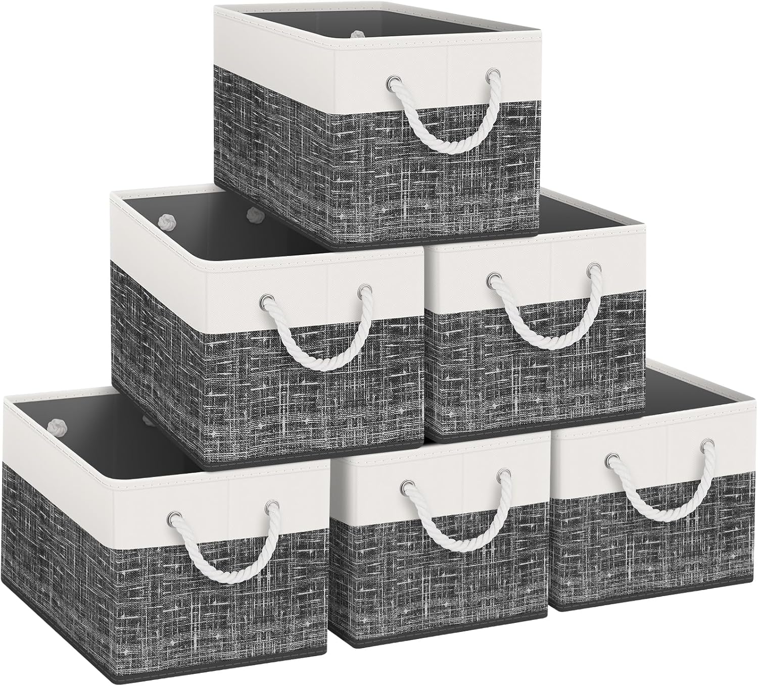 Fab totes Storage Bins [3-Pack], Foldable Storage Baskets for Organizing Toys, Books, Shelves, Closet, Large Storage Box with Rope Handles, Sturdy Organizer Bins, White & Grey - Grand Goldman