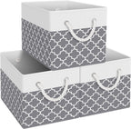 Fab totes Storage Bins [3-Pack], Foldable Storage Baskets for Organizing Toys, Books, Shelves, Closet, Large Storage Box with Rope Handles, Sturdy Organizer Bins, White & Grey - Grand Goldman