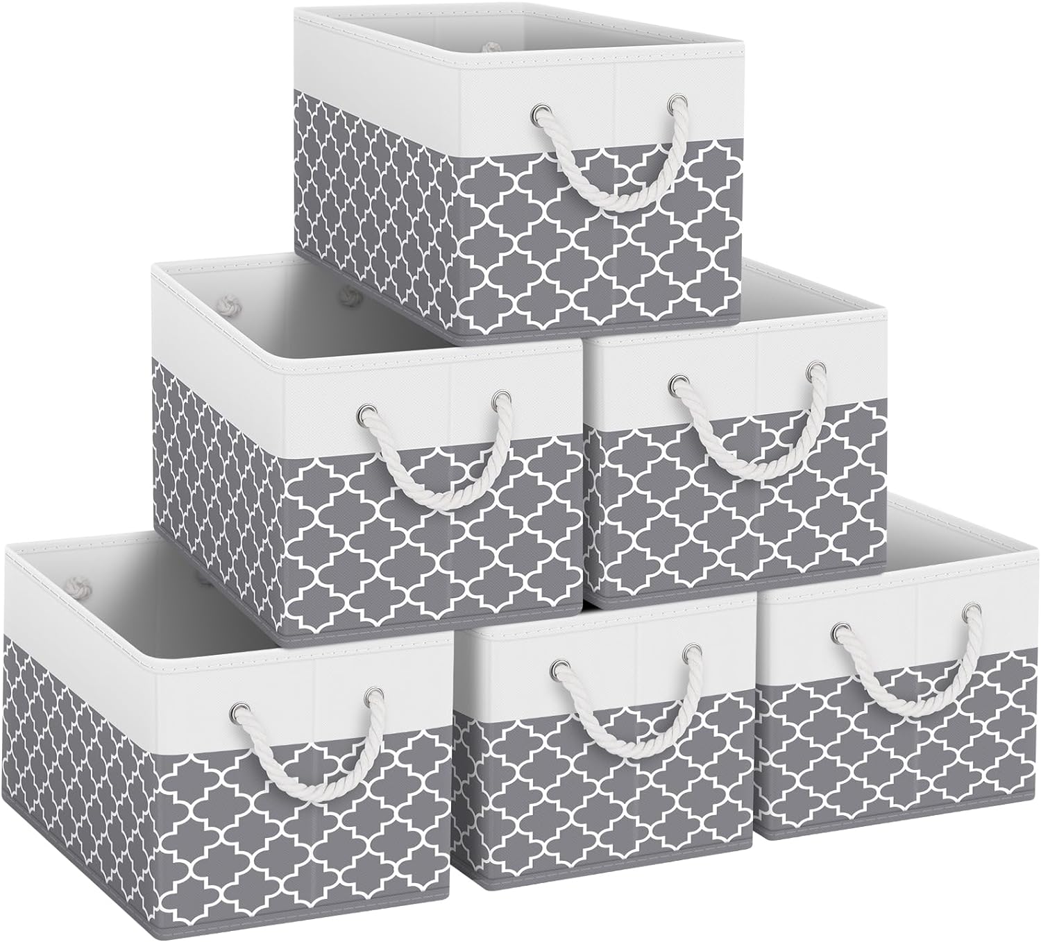Fab totes Storage Bins [3-Pack], Foldable Storage Baskets for Organizing Toys, Books, Shelves, Closet, Large Storage Box with Rope Handles, Sturdy Organizer Bins, White & Grey - Grand Goldman