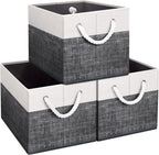 Fab totes Storage Bins [3-Pack], Foldable Storage Baskets for Organizing Toys, Books, Shelves, Closet, Large Storage Box with Rope Handles, Sturdy Organizer Bins, White & Grey - Grand Goldman