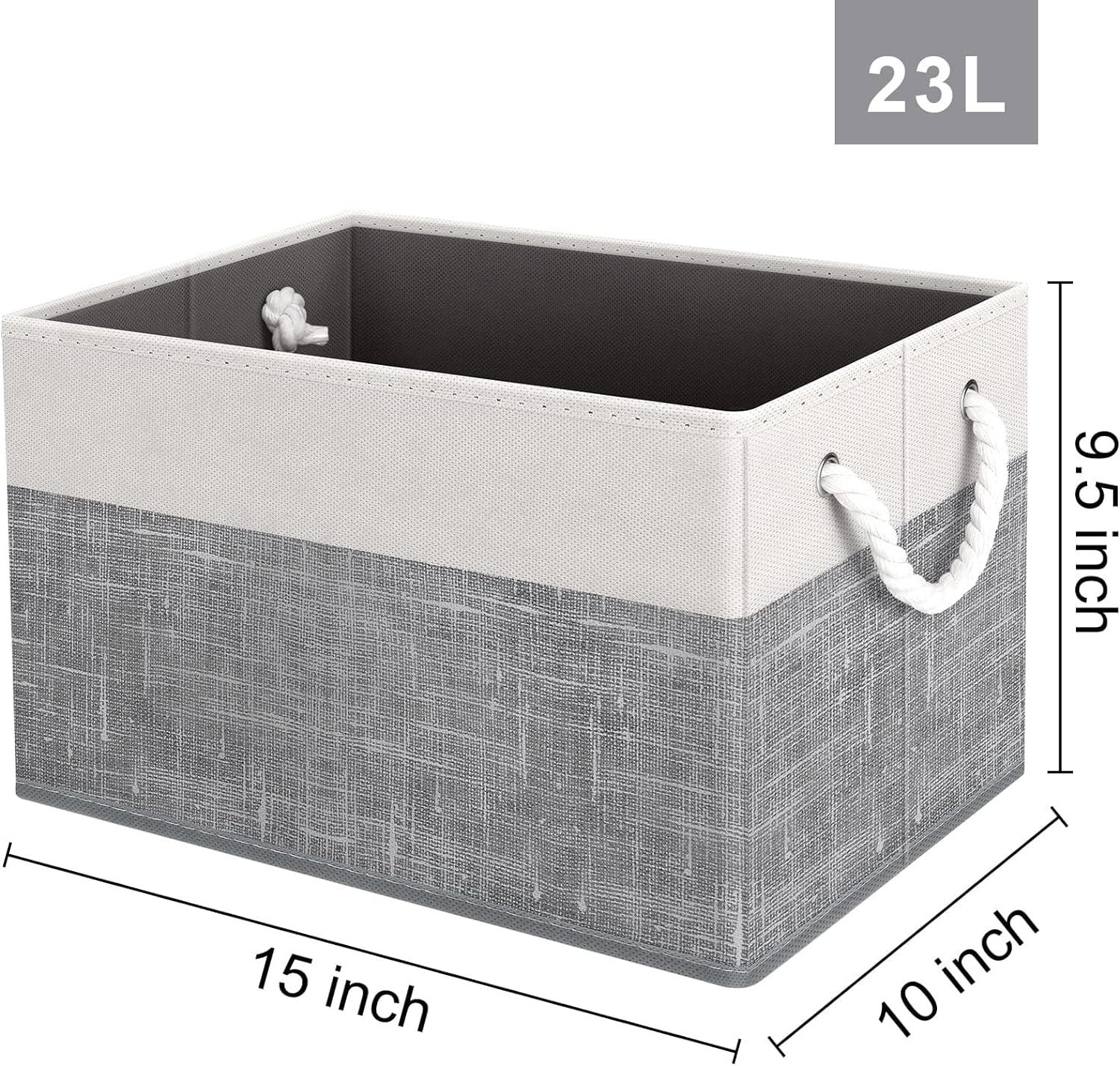 Fab totes Storage Bins [3-Pack], Foldable Storage Baskets for Organizing Toys, Books, Shelves, Closet, Large Storage Box with Rope Handles, Sturdy Organizer Bins, White & Grey - Grand Goldman