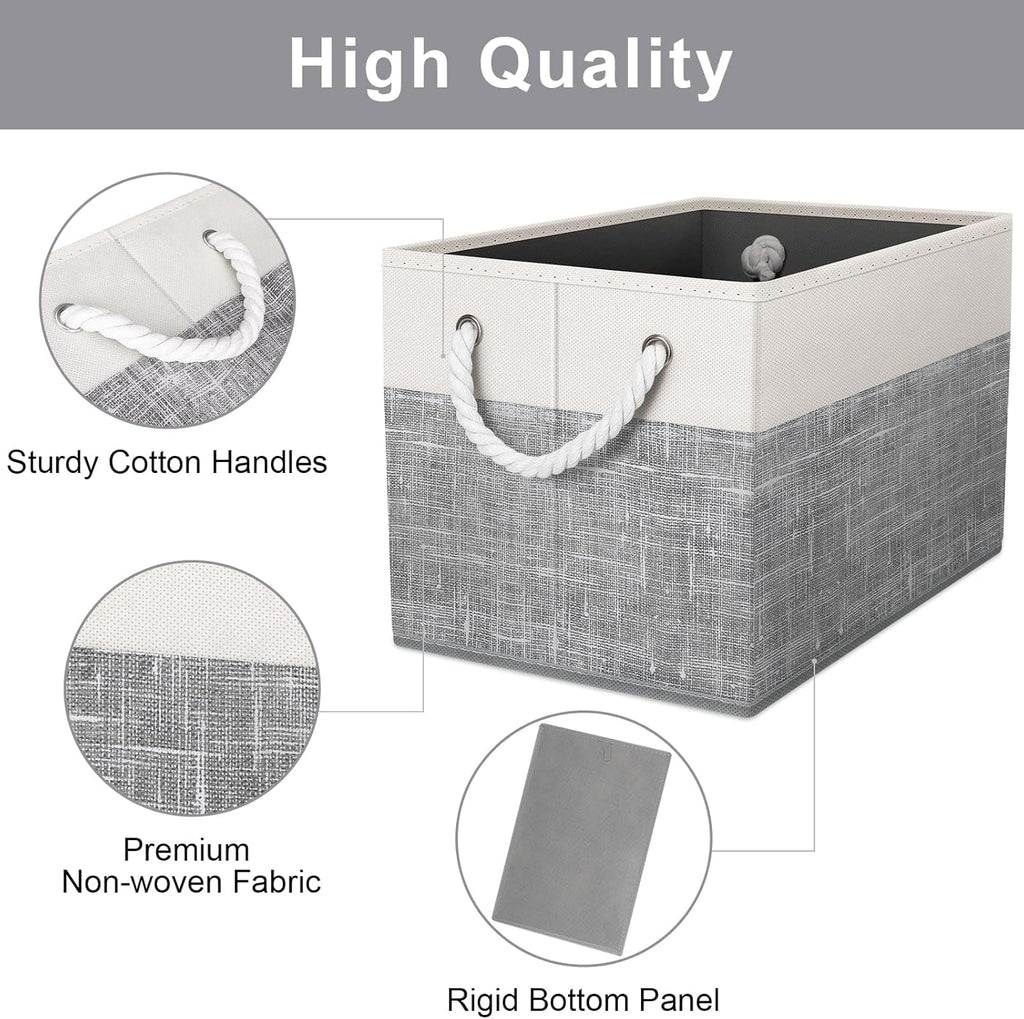 Fab totes Storage Bins [3-Pack], Foldable Storage Baskets for Organizing Toys, Books, Shelves, Closet, Large Storage Box with Rope Handles, Sturdy Organizer Bins, White & Grey - Grand Goldman