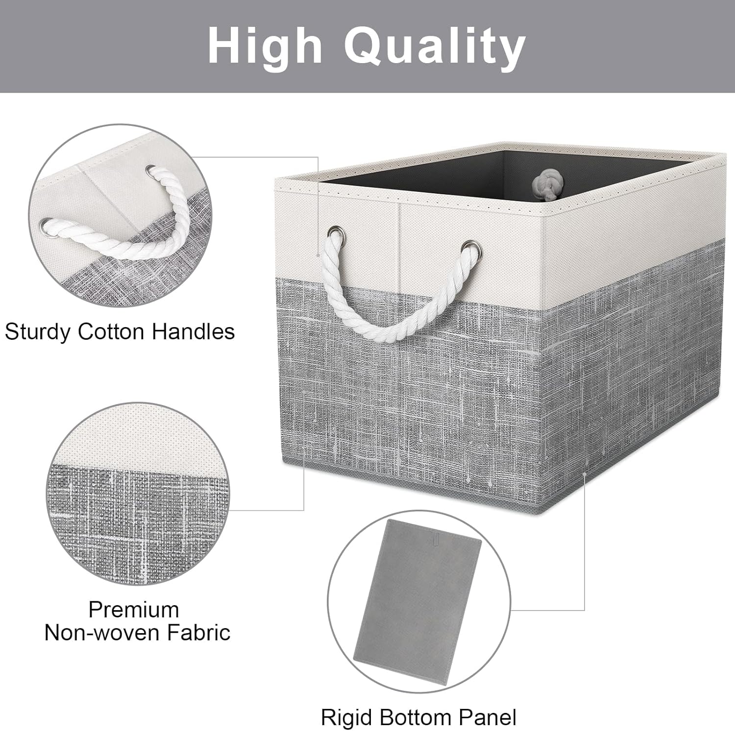 Fab totes Storage Bins [3-Pack], Foldable Storage Baskets for Organizing Toys, Books, Shelves, Closet, Large Storage Box with Rope Handles, Sturdy Organizer Bins, White & Grey - Grand Goldman