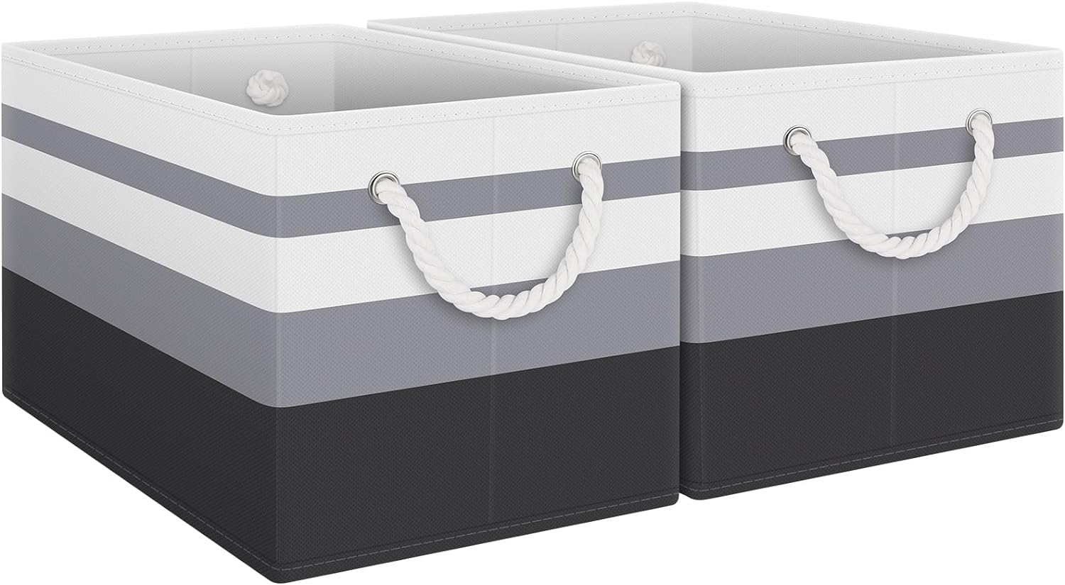 Fab totes Storage Bins [3-Pack], Foldable Storage Baskets for Organizing Toys, Books, Shelves, Closet, Large Storage Box with Rope Handles, Sturdy Organizer Bins, White & Grey - Grand Goldman
