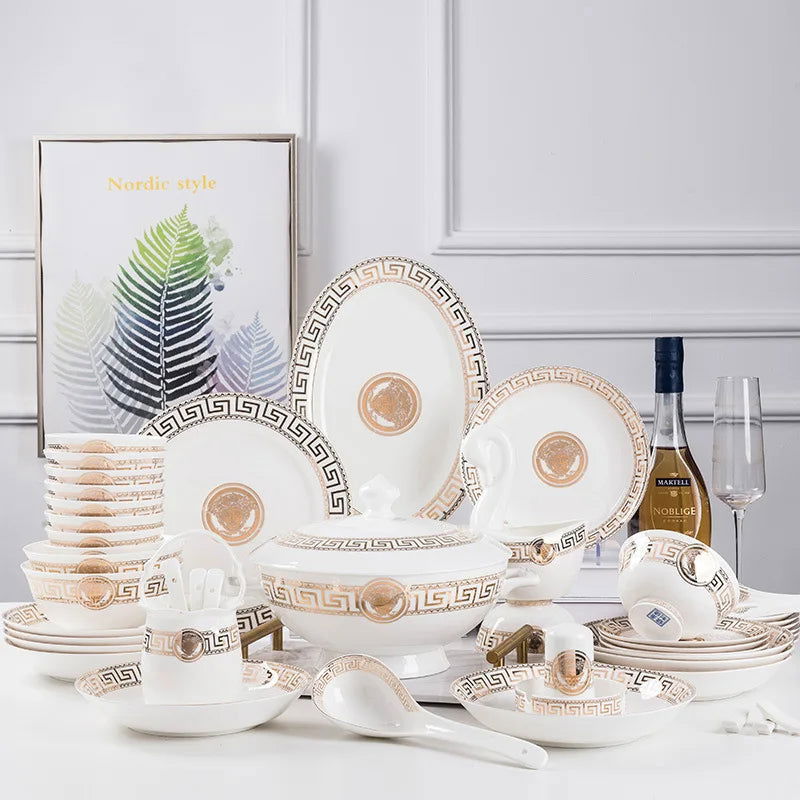 Factory 60PCS Luxury Fine Bone China Dinner Tableware Set - Grand Goldman